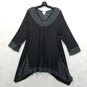Dorman Tunic Women One‎ Size Black Asymmetrical Stretch Top Pockets Lagenlook